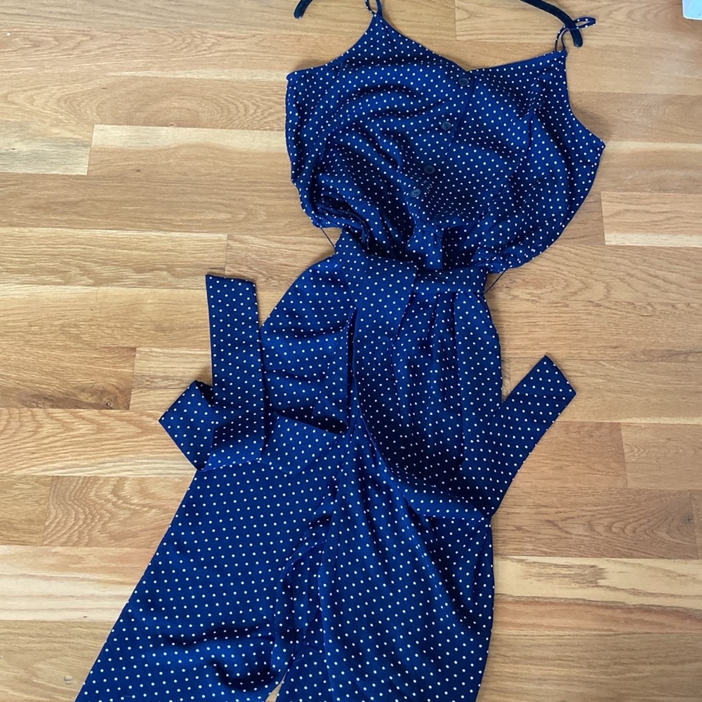 Halogen Polka Dot Jumpsuit, Navy/White, Sz L.